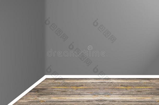 空的<strong>房间角落</strong>和木制的地面和灰色的墙