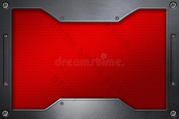 红色的碳光纤背景和金属框架.