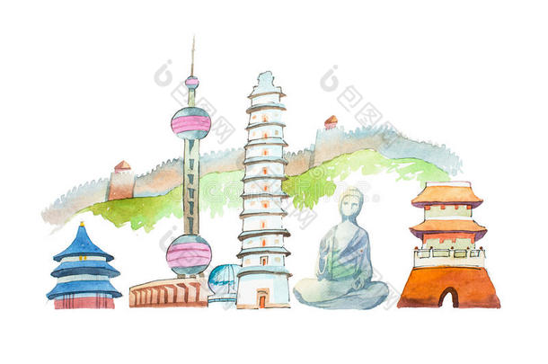 <strong>著名</strong>的<strong>中国</strong>人陆标旅行和旅游紫色illustrati