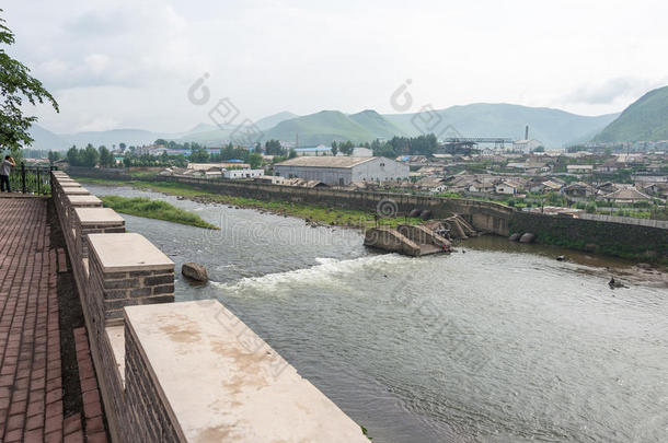 吉林,中国-July7月262015:海桑城市关于北方朝鲜看法从