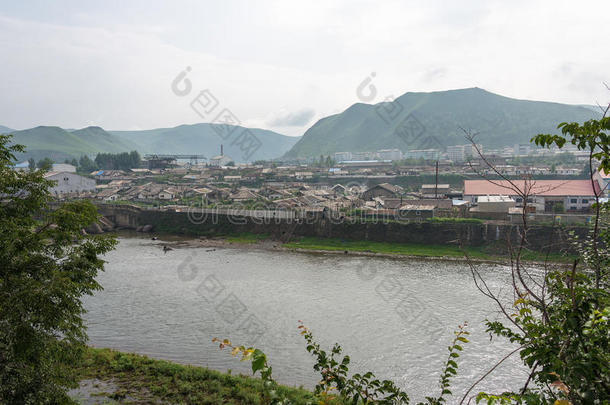 吉林,中国-July7月262015:海桑城市关于北方朝鲜看法从