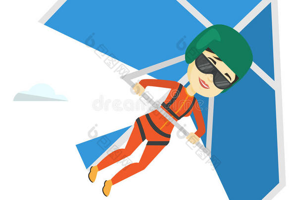 女人飞行的向悬挂-滑翔机矢量illustrati向.