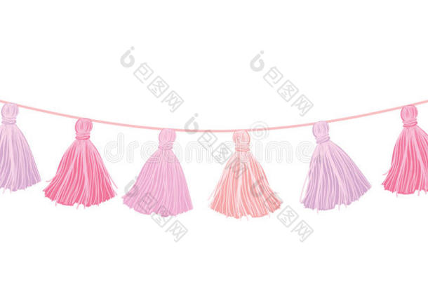 矢量婴儿女孩粉红色的绞死装饰的穗和栏索霍里