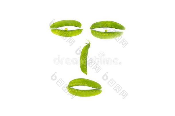 绿色的豌豆,食糖豌豆,甜的豌豆向白色的背景