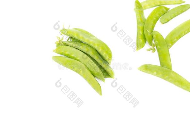 绿色的豌豆,食糖豌豆,甜的豌豆向白色的背景
