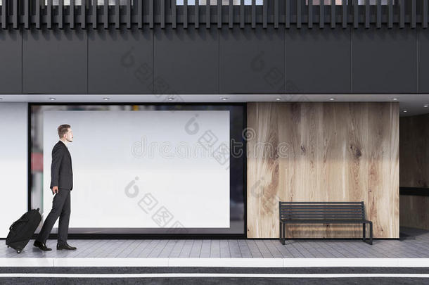 商店窗,海报,长凳,黑的,男人