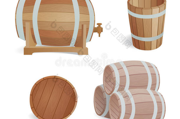 木制的桶酿酒的老的方式栎树贮存容器和棕色的