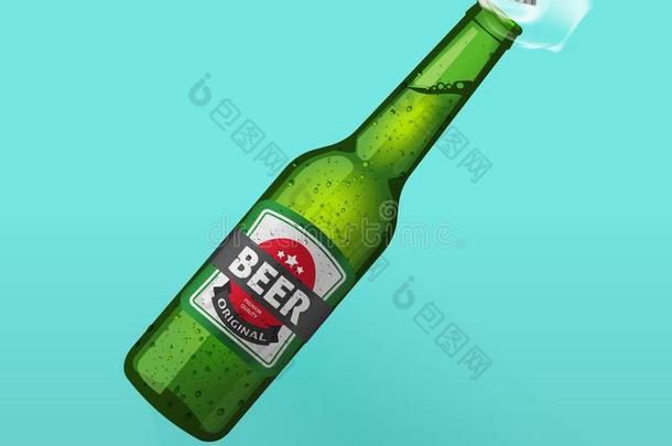 啤酒瓶子敞开的,绿色的玻璃瓶子敞开的ed,寒冷的啤酒瓶子winter冬天