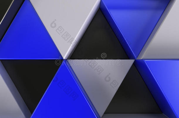 模式关于黑的,白色的和蓝色三角<strong>形棱</strong>柱体