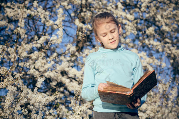 num.一小的女孩阅读一书向一花树.