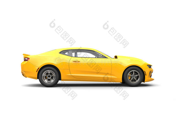 明亮的黄色的现代的肌肉汽车-面看法