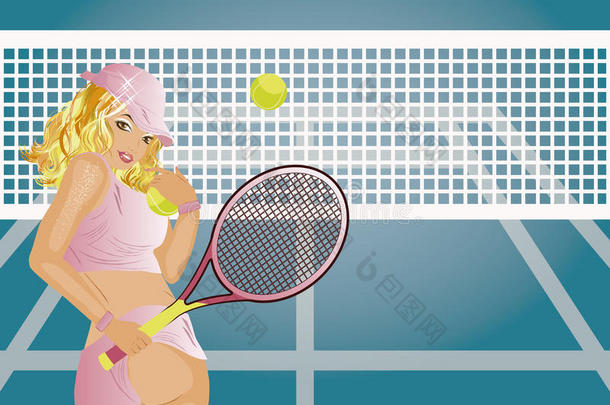 美丽的网球演员向指已提到的人网球法院,壁纸