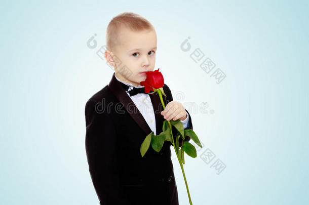 小的男孩和一玫瑰花.