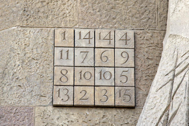 激情建筑物的正面关于萨格拉达家族庙,<strong>巴塞罗那</strong>,加泰罗尼亚,英文字母表的第19个字母