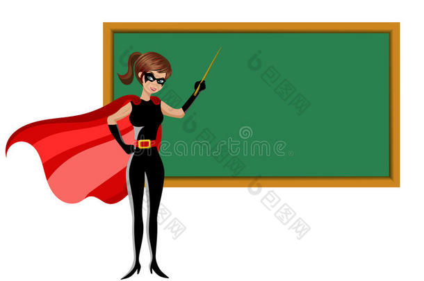 超级英雄女人粘贴教学黑板隔离的