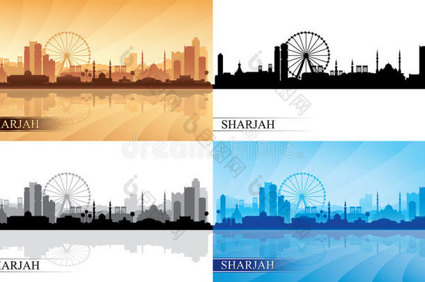 SHARJAH沙迦阿拉伯联合酋长国中的酋长国城市地平线轮廓放置