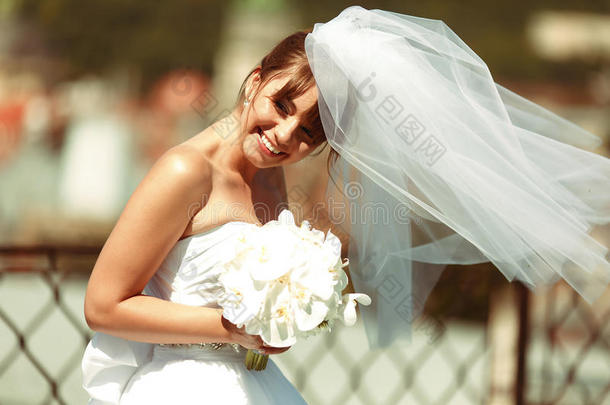 新娘相貌幸福的享有一风向指已提到的人屋顶