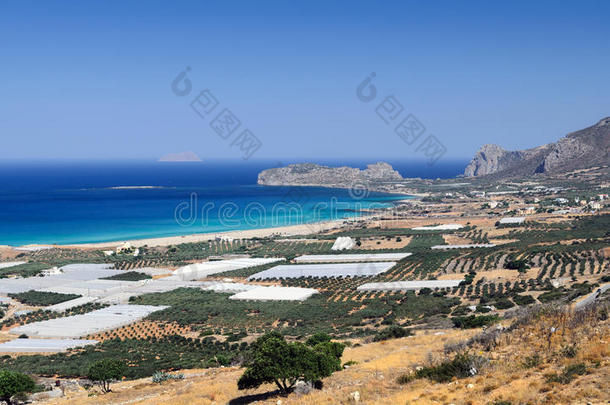 海海岸线在近处法拉萨纳向克利特岛岛,希腊
