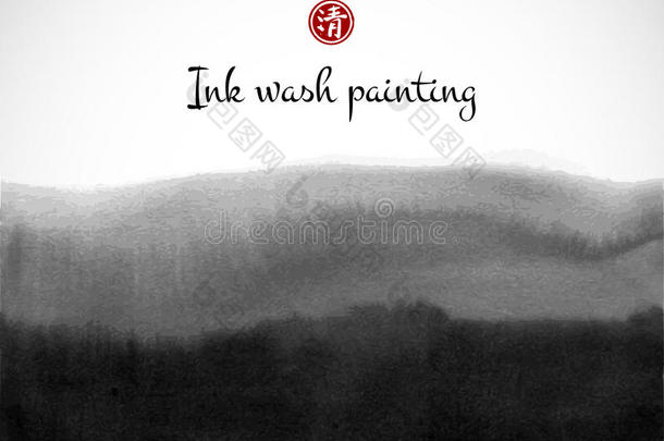 抽象的黑的墨水洗绘画采用东亚洲人方式.传统a