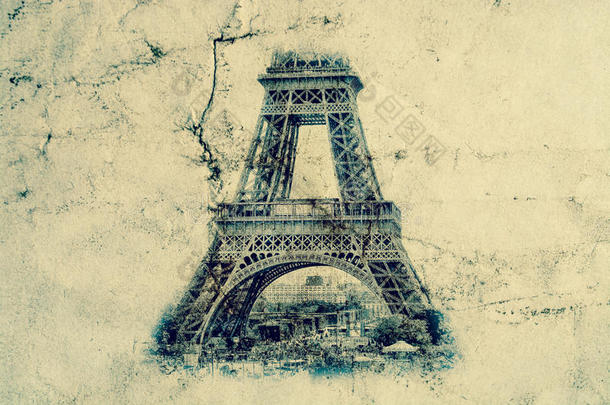 Eiffel语言语言塔采用巴黎.V采用tage看法背景.旅行Eiffel语言语言老的