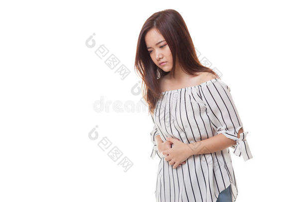 年幼的亚洲人女人得到胃痛.