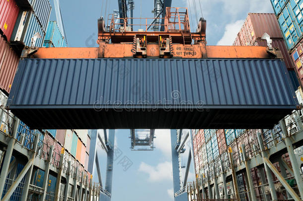 岸吊车装货出口容器采用货运船使用为image形象