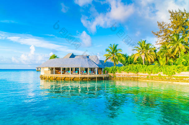 美丽的水别墅采用热带的马尔代夫岛在指已提到的人孙里斯