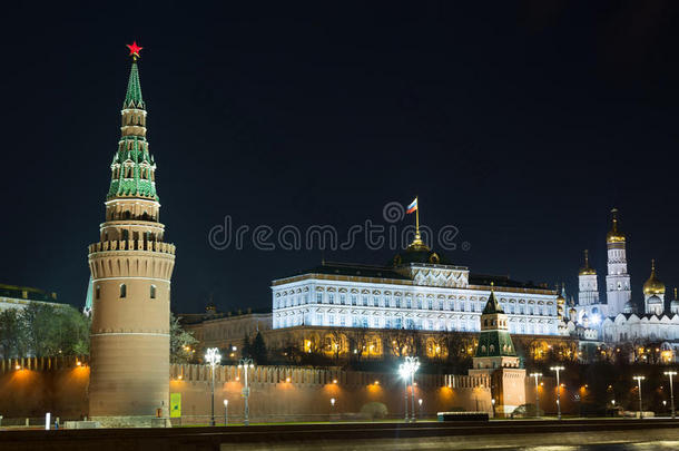 美好的照片关于俄国的莫斯科城堡在夜.莫斯科陆标