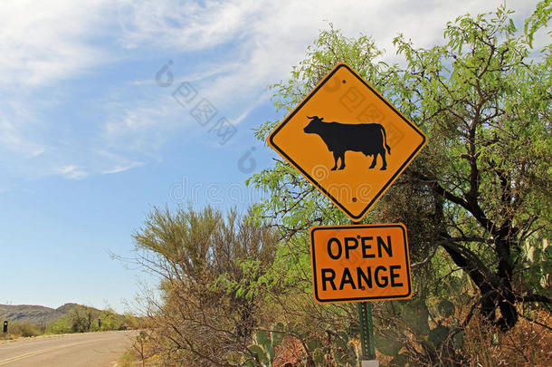 敞开的范围牛人行横道警告采用亚利桑那州