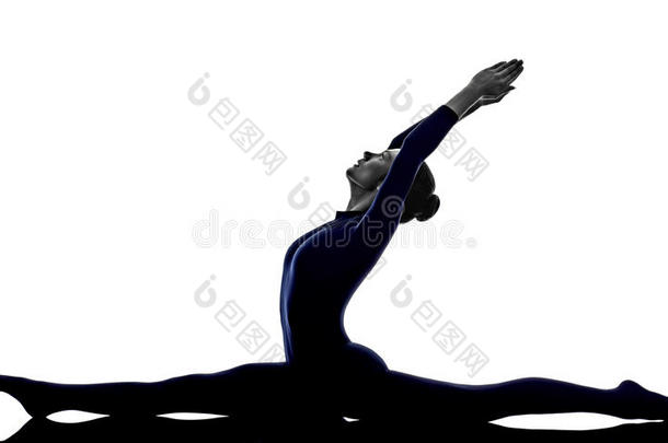 女人锻炼哈努马纳萨纳猴使摆姿势瑜伽轮廓