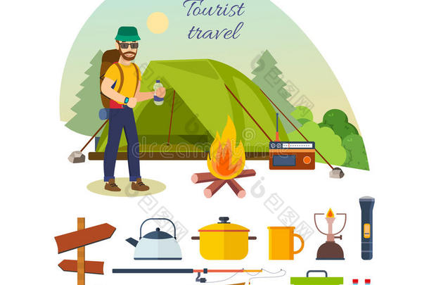 旅行者和行李,有人用的采用hik采用g,camp采用g,和假期.