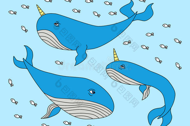 漂亮的手疲惫的漫画字符关于角鲸鲸