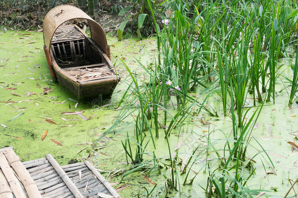 被放弃的<strong>中国</strong>人竹子小船采用绿色的水