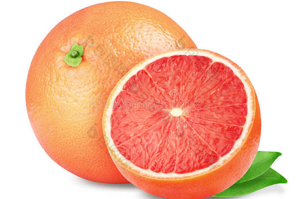 葡萄柚.粉红色的葡萄柚s向白色的背景,和剪下物