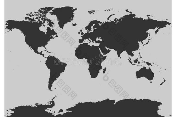地图关于世界黑暗的灰色的矢量轮廓.高的详细的地图向英语字母表的第12个字母