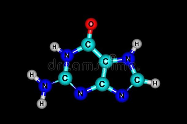 鸟嘌呤分子的结构隔离的向黑的