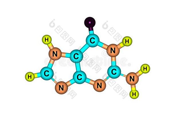 鸟嘌呤分子的<strong>结构</strong>隔离的向白色的