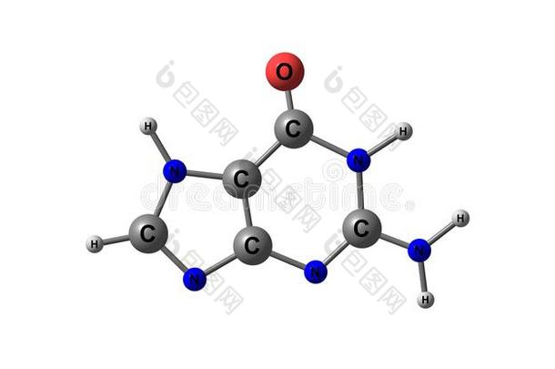 鸟嘌呤分子的结构隔离的向白色的