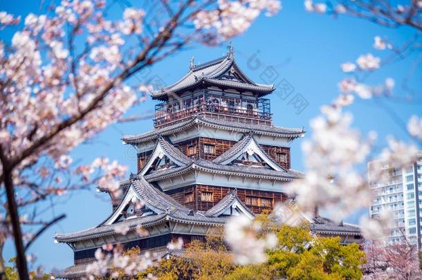 广岛城堡在的时候樱桃花季节