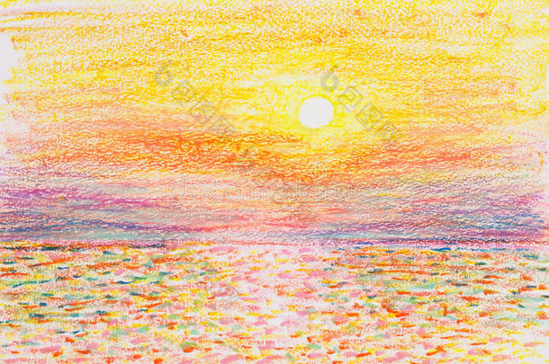日落海景画油彩色粉笔绘画说明
