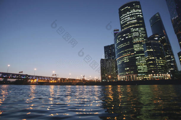 莫斯科城市摩天大楼.商业中心风景.夜看法