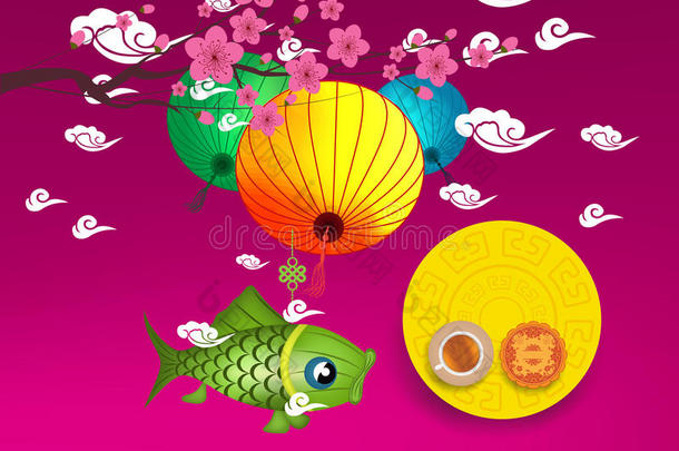 中间的秋灯笼节日背景.中国人新的年