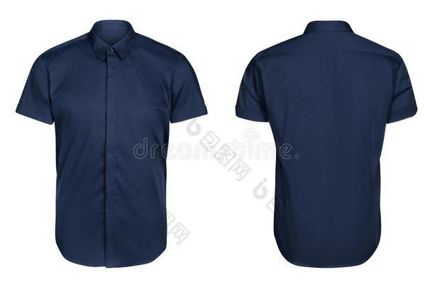 蓝色典型的和商业衬衫,短的有袖的衬衫,白色的背