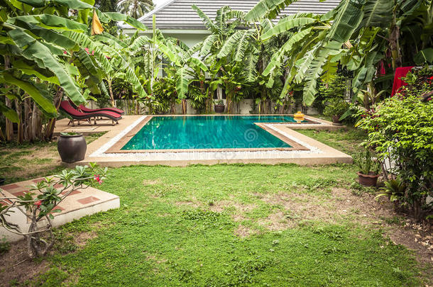 游泳水池在priv在e热带的<strong>别墅后院</strong>经过热带的
