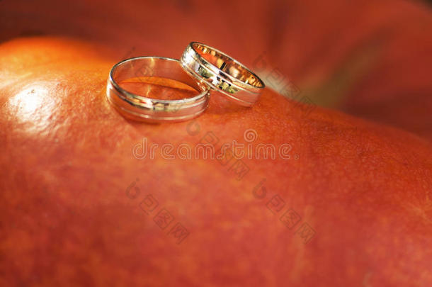 婚礼戒指和红色的金