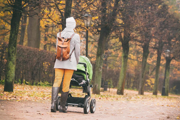 饲养看法关于母亲步行和散步者采用公园