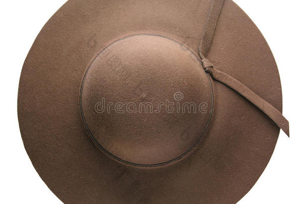 一种浅顶软呢帽帽子.帽子隔离的向白色的背景.棕色的帽子