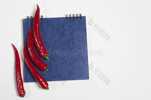 指已提到的人明信片为烹饪法.蓝色画板和红色的热的胡椒同样地
