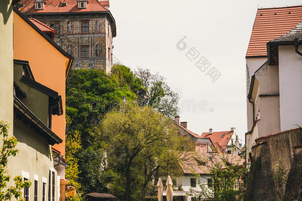 老的狭隘的大街关于指已提到的人中古的老的捷克人城镇关于塞斯基克鲁姆