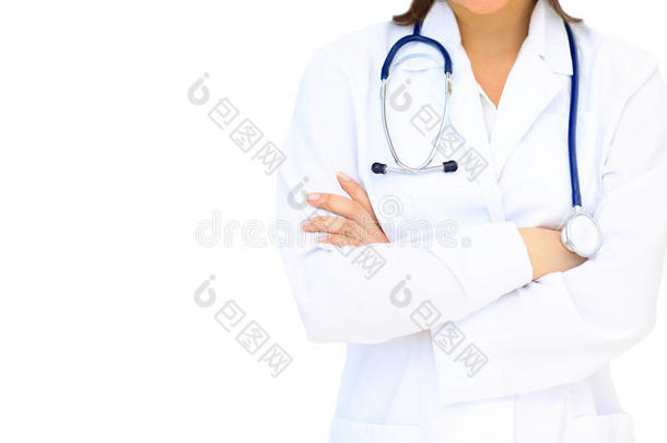 微笑的医学的医生女人和听诊器